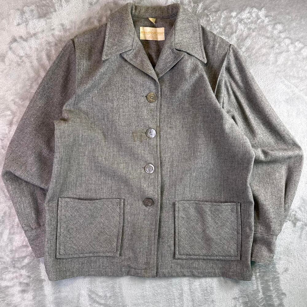 Vintage 1950s Western Star 49er Jacket Womens Wool Coat Gray Pinup Rockabilly 14